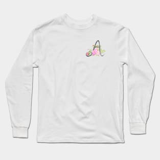 Letter A calligraphy watercolor flowers Long Sleeve T-Shirt